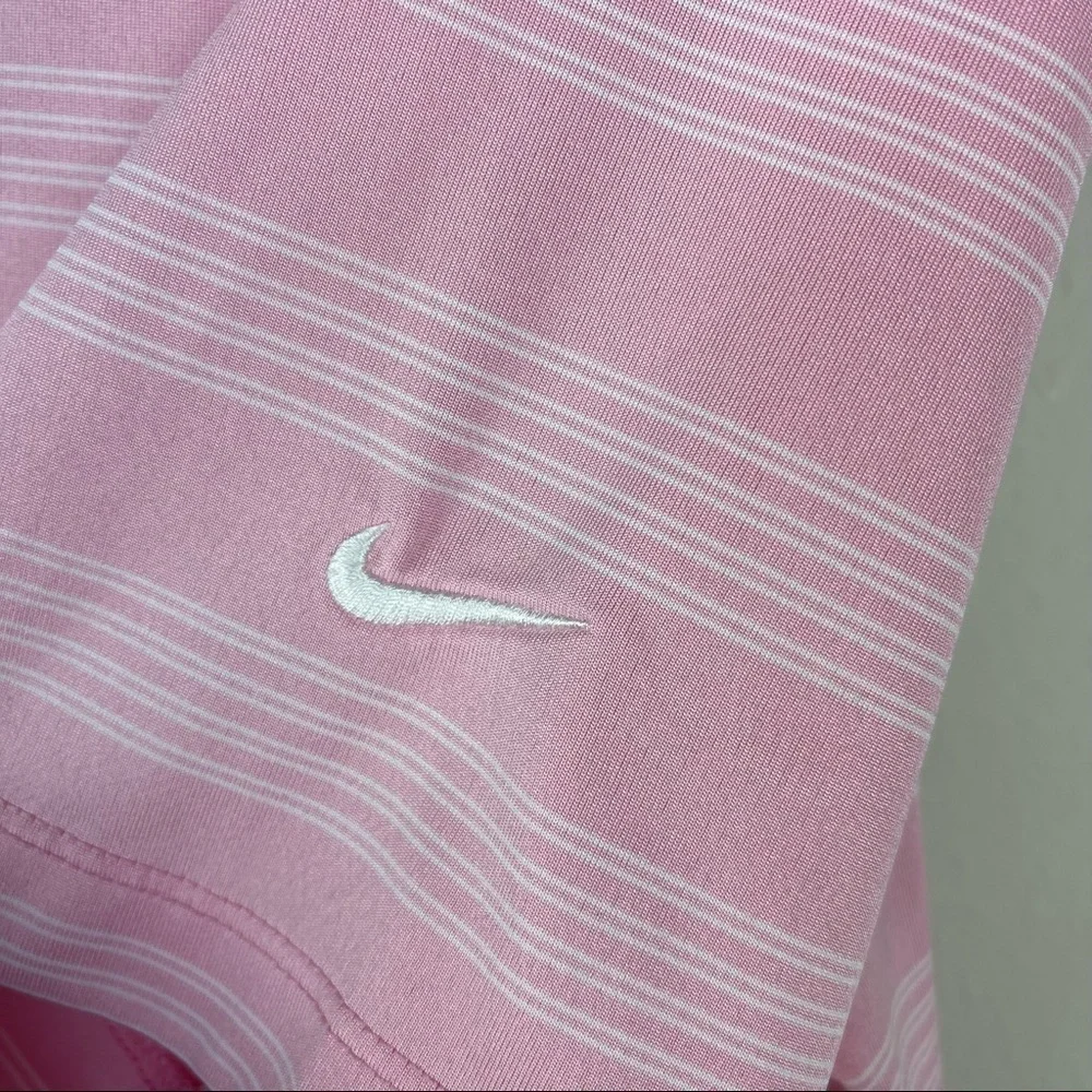 ✅ Nike Golf Tour Performance Pink white stripe polo t-shirt embroidered logo L